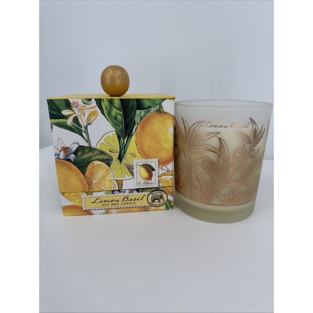 Michel Lemon Basil Soy Wax Candle 14 oz 65-80 Hours Non Toxic All‎ Natural